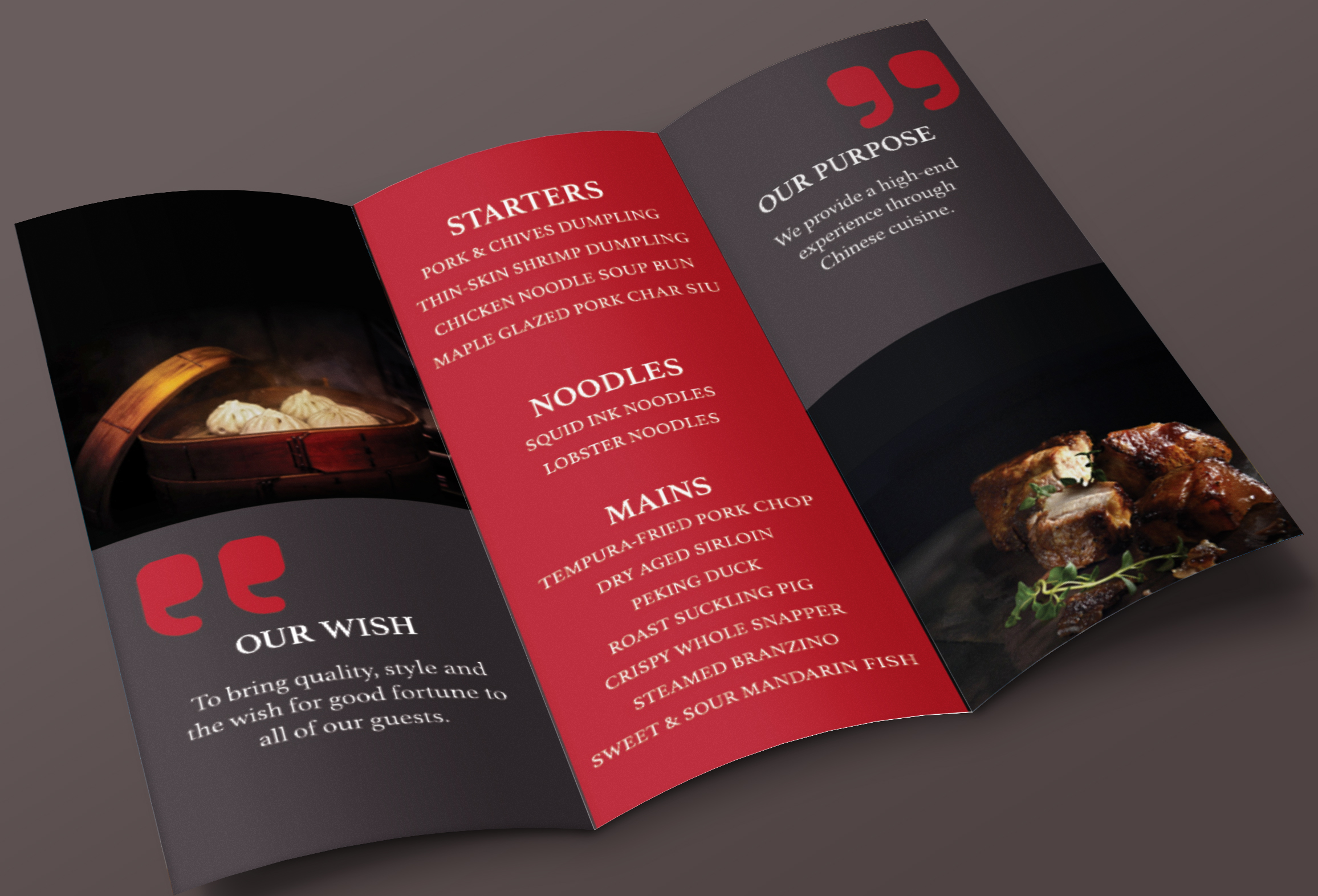 Interior of trifold brochure for TOWN restaurant